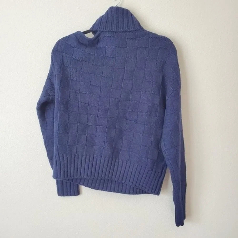 NEW STAUD Rocky Cut Out Navy Blue Basket Weave Turtleneck Sweater Size Small - Picture 6 of 8